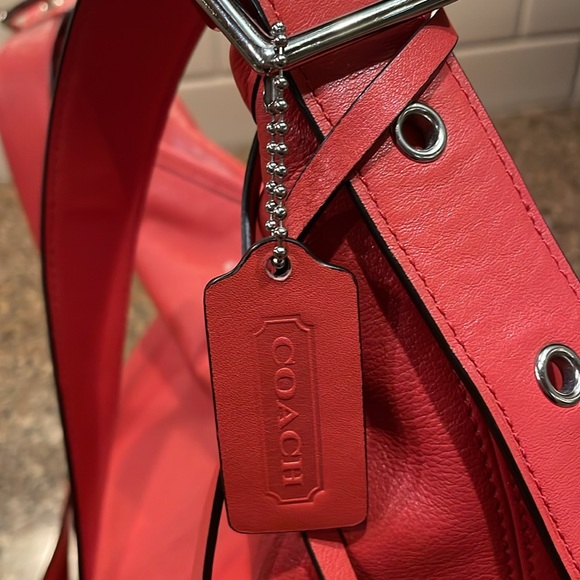 Coach Legacy Leather Large Duffle Hobo Slouch Purse Vermillion Orange - Picture 6 of 14